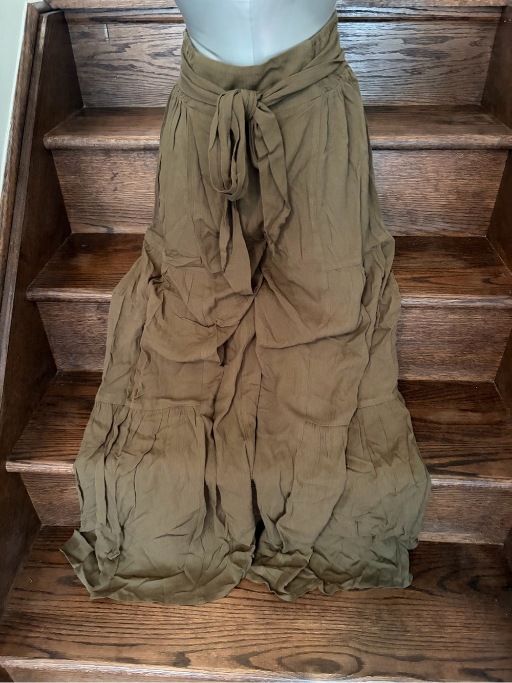 Boho Tie-Waist Maxi Pant in Olive